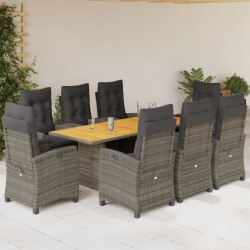 vidaXL Set comedor jardín 9 pzas y cojines ratán sintético gris