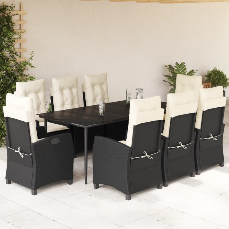 vidaXL Set de comedor de jardín 9 pzas y cojines ratán sintético negro vidaXL Set de comedor de jardín 9 pzas y cojines ratán sintético negro