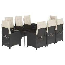 vidaXL Set de comedor de jardín 9 pzas y cojines ratán sintético negro