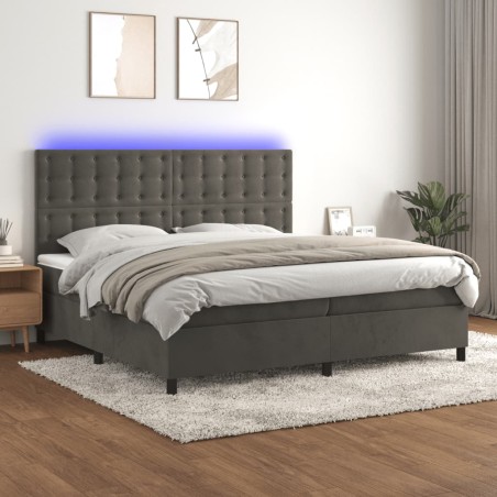 vidaXL Cama box spring colchón y LED terciopelo gris oscuro 200x200 cm