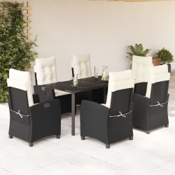 vidaXL Set de comedor de jardín 7 pzas y cojines ratán sintético negro