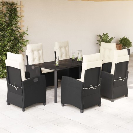 vidaXL Set de comedor de jardín 7 pzas y cojines ratán sintético negro