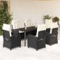 vidaXL Set de comedor de jardín 7 pzas y cojines ratán sintético negro