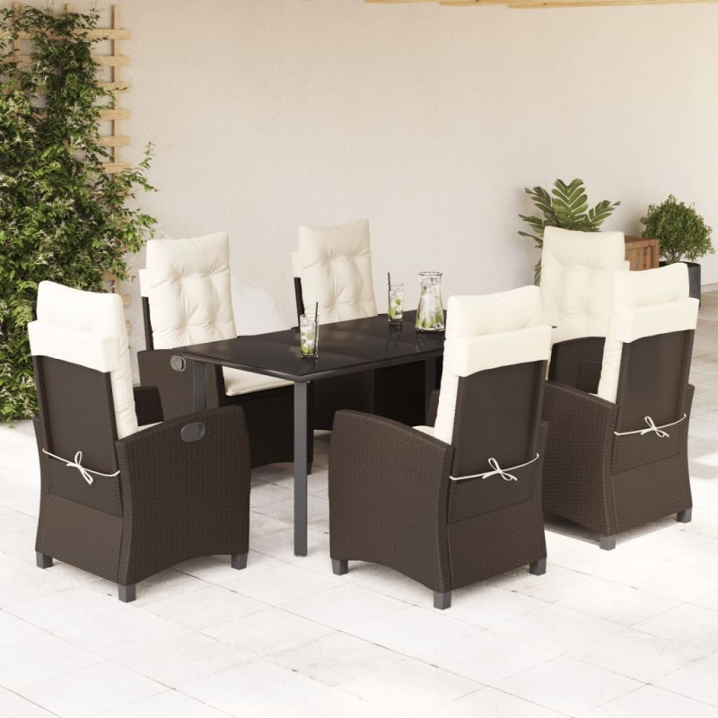 vidaXL Set comedor de jardín 7 pzas con cojines ratán sintético marrón vidaXL Set comedor de jardín 7 pzas con cojines ratán sintético marrón