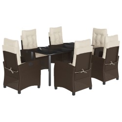 vidaXL Set comedor de jardín 7 pzas con cojines ratán sintético marrón