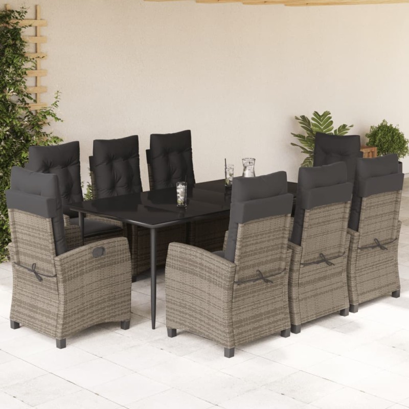 vidaXL Set comedor jardín 9 pzas y cojines ratán sintético gris vidaXL Set comedor jardín 9 pzas y cojines ratán sintético gris