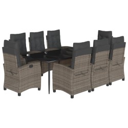 vidaXL Set comedor jardín 9 pzas y cojines ratán sintético gris