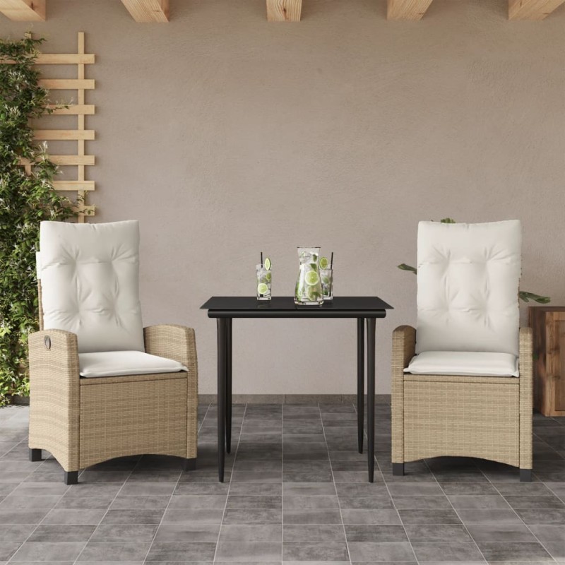 vidaXL Set comedor de jardín 3 pzas con cojines ratán sintético beige vidaXL Set comedor de jardín 3 pzas con cojines ratán sintético beige