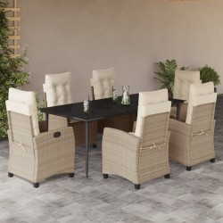 vidaXL Set comedor de jardín 7 pzas con cojines ratán sintético beige
