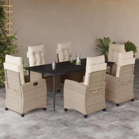 vidaXL Set comedor de jardín 7 pzas con cojines ratán sintético beige