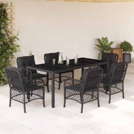 vidaXL Set de comedor de jardín 7 pzas y cojines ratán sintético negro
