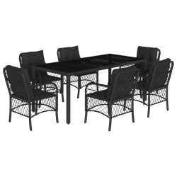 vidaXL Set de comedor de jardín 7 pzas y cojines ratán sintético negro