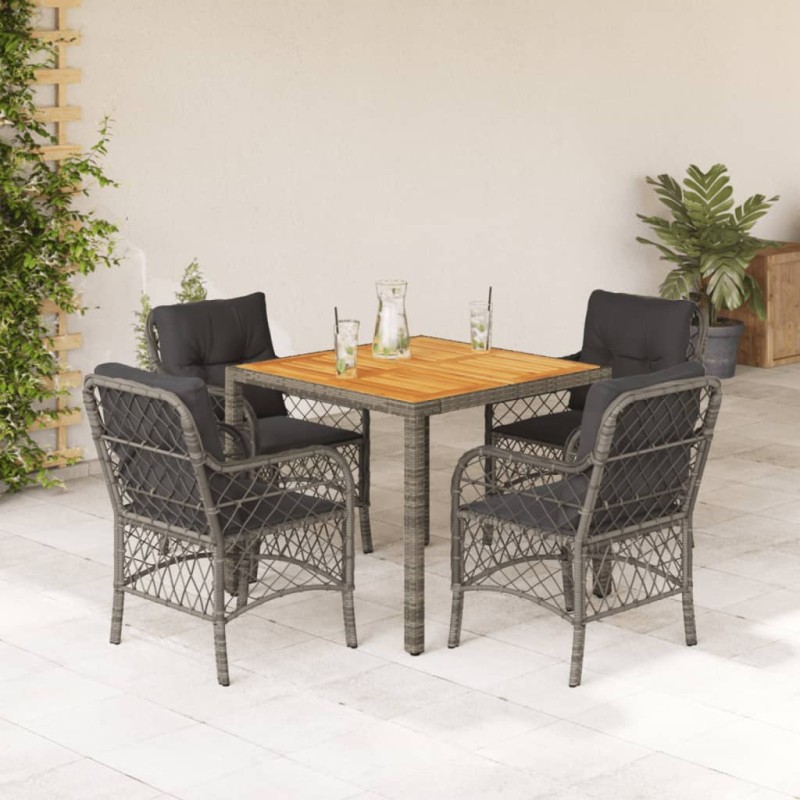 vidaXL Set comedor de jardín 5 piezas con cojines ratán sintético gris vidaXL Set comedor de jardín 5 piezas con cojines ratán sintético gris