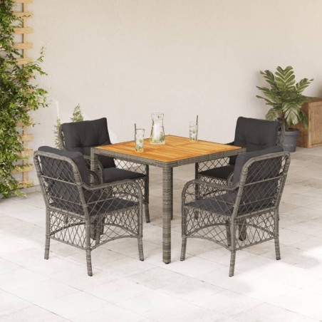 vidaXL Set comedor de jardín 5 piezas con cojines ratán sintético gris