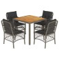 vidaXL Set comedor de jardín 5 piezas con cojines ratán sintético gris vidaXL Set comedor de jardín 5 piezas con cojines ratán sintético gris