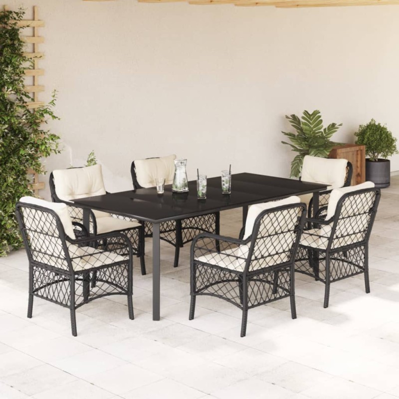vidaXL Set de comedor de jardín 7 pzas y cojines ratán sintético negro vidaXL Set de comedor de jardín 7 pzas y cojines ratán sintético negro