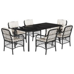 vidaXL Set de comedor de jardín 7 pzas y cojines ratán sintético negro