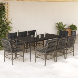 vidaXL Set comedor jardín 9 pzas y cojines ratán sintético gris