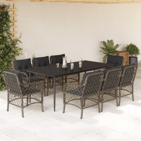 vidaXL Set comedor jardín 9 pzas y cojines ratán sintético gris