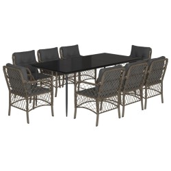 vidaXL Set comedor jardín 9 pzas y cojines ratán sintético gris