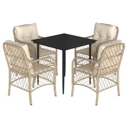 vidaXL Set comedor de jardín 5 pzas con cojines ratán sintético beige