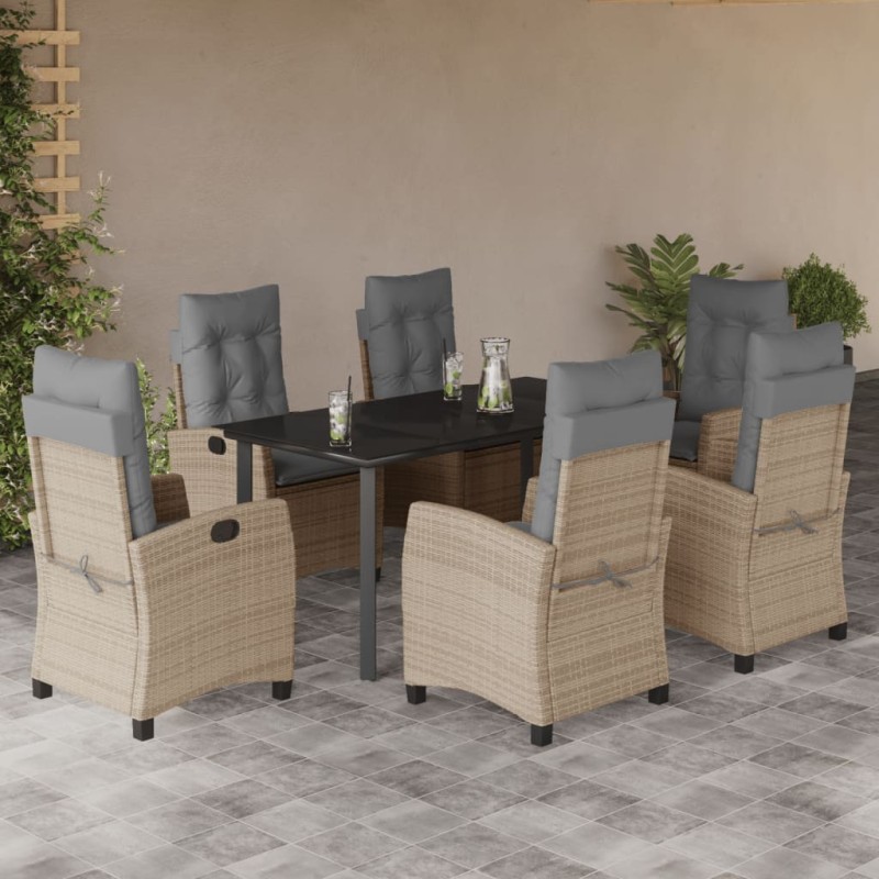 vidaXL Set comedor de jardín 7 pzas con cojines ratán sintético beige