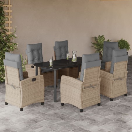 vidaXL Set comedor de jardín 7 pzas con cojines ratán sintético beige