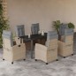 vidaXL Set comedor de jardín 7 pzas con cojines ratán sintético beige