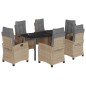 vidaXL Set comedor de jardín 7 pzas con cojines ratán sintético beige
