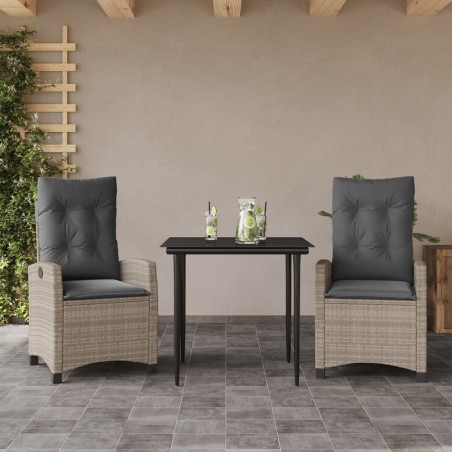 vidaXL Set comedor de jardín 3 pzas cojines ratán sintético gris claro