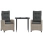 vidaXL Set comedor de jardín 3 pzas cojines ratán sintético gris claro