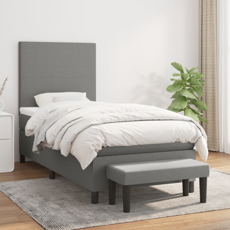 vidaXL Cama box spring con colchón tela gris oscuro 100x200 cm vidaXL Cama box spring con colchón tela gris oscuro 100x200 cm