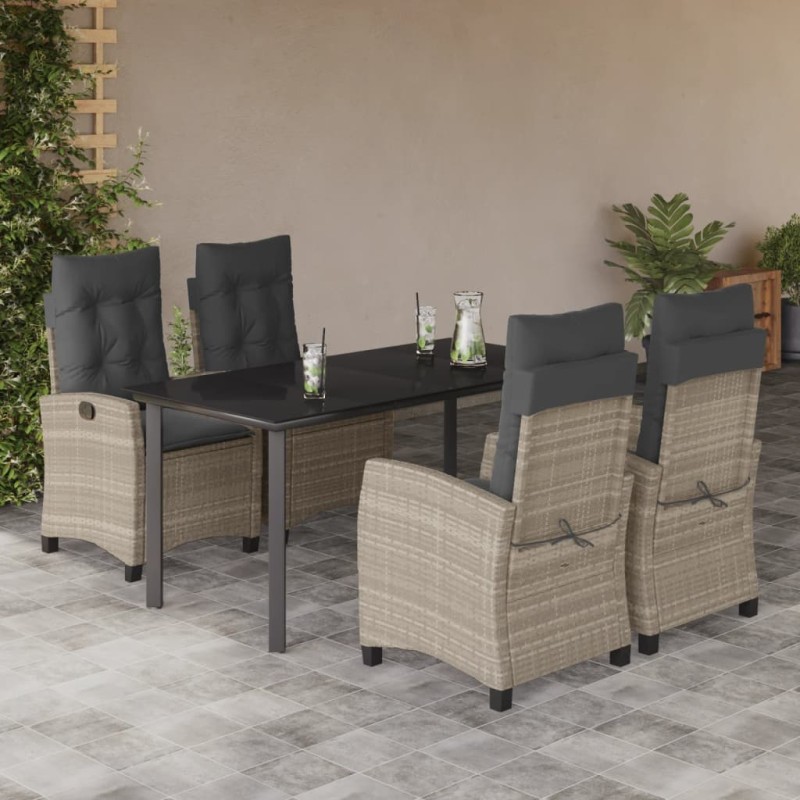 vidaXL Set comedor de jardín 5 pzas cojines ratán sintético gris claro vidaXL Set comedor de jardín 5 pzas cojines ratán sintético gris claro