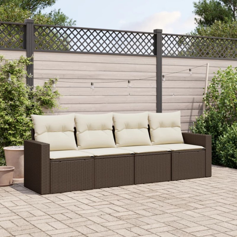 vidaXL Set de sofás de jardín 4 pzas y cojines ratán sintético marrón vidaXL Set de sofás de jardín 4 pzas y cojines ratán sintético marrón
