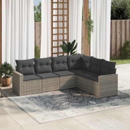 vidaXL Set de muebles de jardín 6 pzas y cojines ratán sintético gris