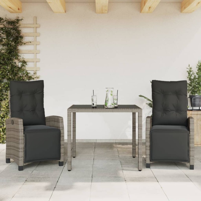 vidaXL Set comedor de jardín 3 piezas con cojines ratán sintético gris vidaXL Set comedor de jardín 3 piezas con cojines ratán sintético gris