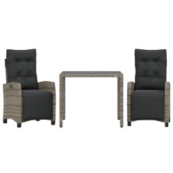 vidaXL Set comedor de jardín 3 piezas con cojines ratán sintético gris