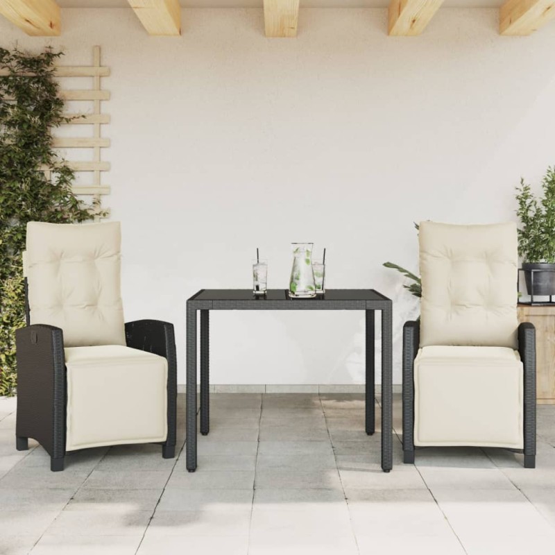 vidaXL Set comedor de jardín 3 pzas con cojines ratán sintético negro vidaXL Set comedor de jardín 3 pzas con cojines ratán sintético negro