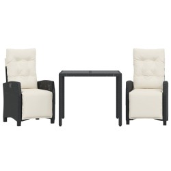 vidaXL Set comedor de jardín 3 pzas con cojines ratán sintético negro