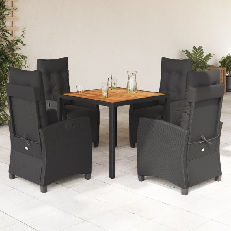 vidaXL Set de muebles jardín 5 pzas con cojines ratán sintético negro vidaXL Set de muebles jardín 5 pzas con cojines ratán sintético negro