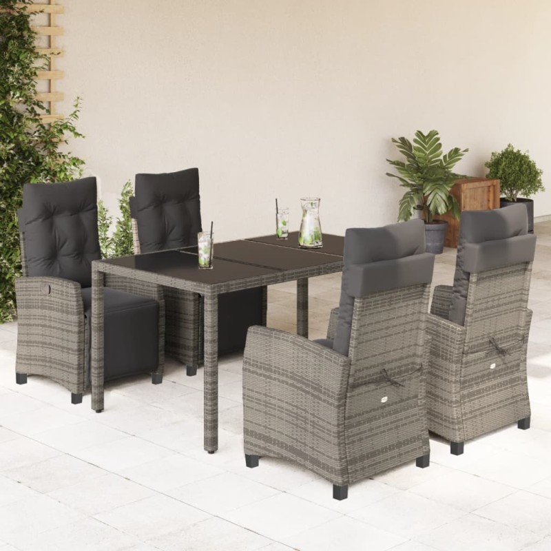 vidaXL Set comedor de jardín 5 piezas con cojines ratán sintético gris vidaXL Set comedor de jardín 5 piezas con cojines ratán sintético gris