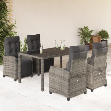 vidaXL Set comedor de jardín 5 piezas con cojines ratán sintético gris