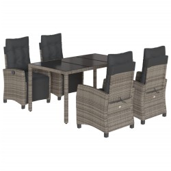 vidaXL Set comedor de jardín 5 piezas con cojines ratán sintético gris