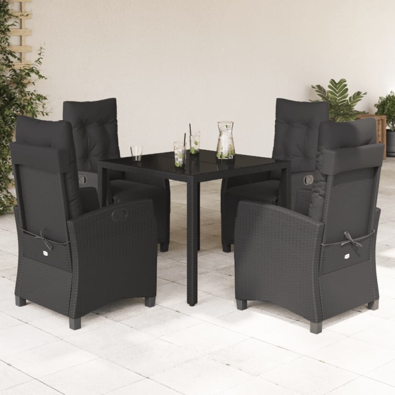 vidaXL Set de muebles jardín 5 pzas con cojines ratán sintético negro vidaXL Set de muebles jardín 5 pzas con cojines ratán sintético negro