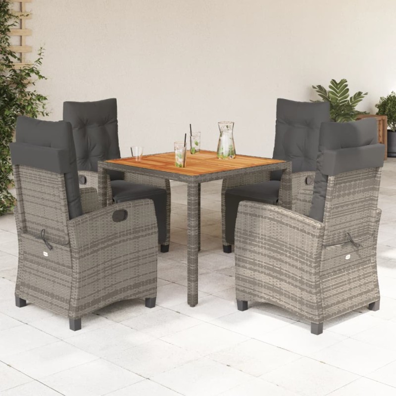 vidaXL Set comedor de jardín 5 piezas con cojines ratán sintético gris vidaXL Set comedor de jardín 5 piezas con cojines ratán sintético gris