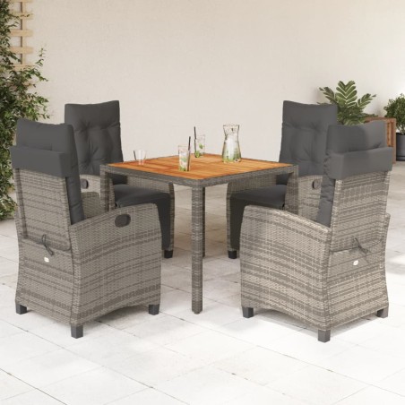 vidaXL Set comedor de jardín 5 piezas con cojines ratán sintético gris