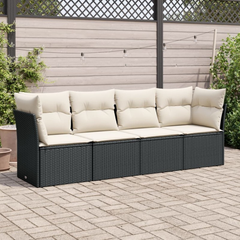 vidaXL Juego de sofás jardín 4 pzas con cojines ratán sintético negro vidaXL Juego de sofás jardín 4 pzas con cojines ratán sintético negro