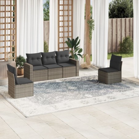 vidaXL Juego de sofás jardín con cojines 5 pzas ratán sintético gris