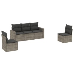 vidaXL Juego de sofás jardín con cojines 5 pzas ratán sintético gris