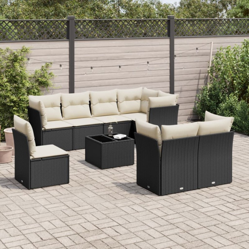 vidaXL Set de sofás de jardín 8 piezas y cojines ratán sintético negro vidaXL Set de sofás de jardín 8 piezas y cojines ratán sintético negro